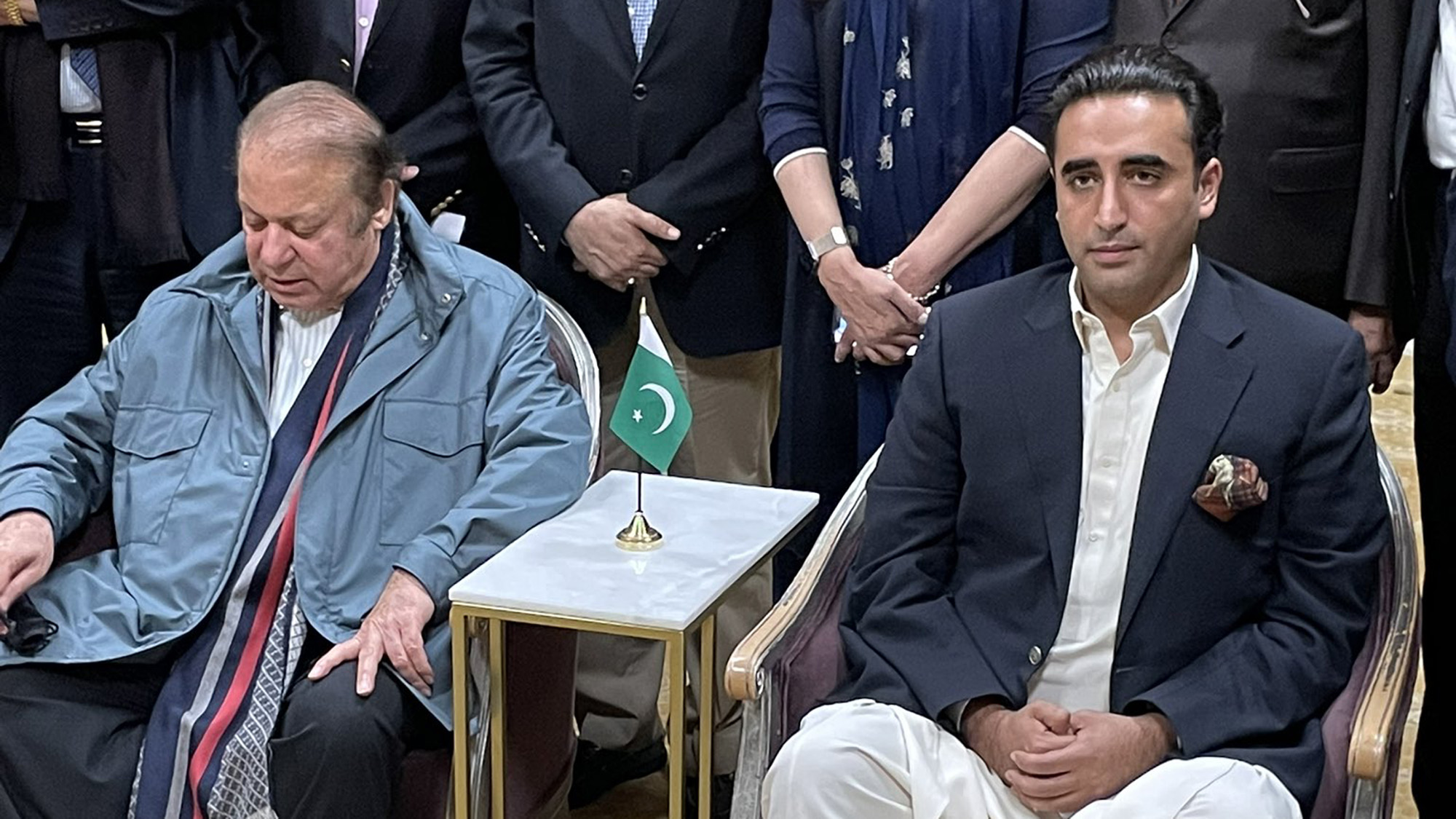 Chairman Pakistan People Party (PPP) Bilawal Bhutto-Zardari, right, calls on Pakistan's former prime minister Nawaz Sharif in London on April 22, 2022. (Photo courtesy: social media)
