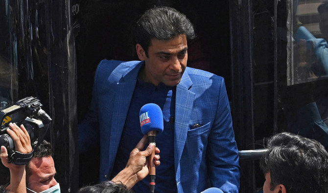 Hamza Shehbaz, son of Pakistan Prime Minister Shahbaz Sharif, arrives before the Chief Minister of Punjab vote at the provincial assembly in Lahore on April 16, 2022. (AFP/File)
