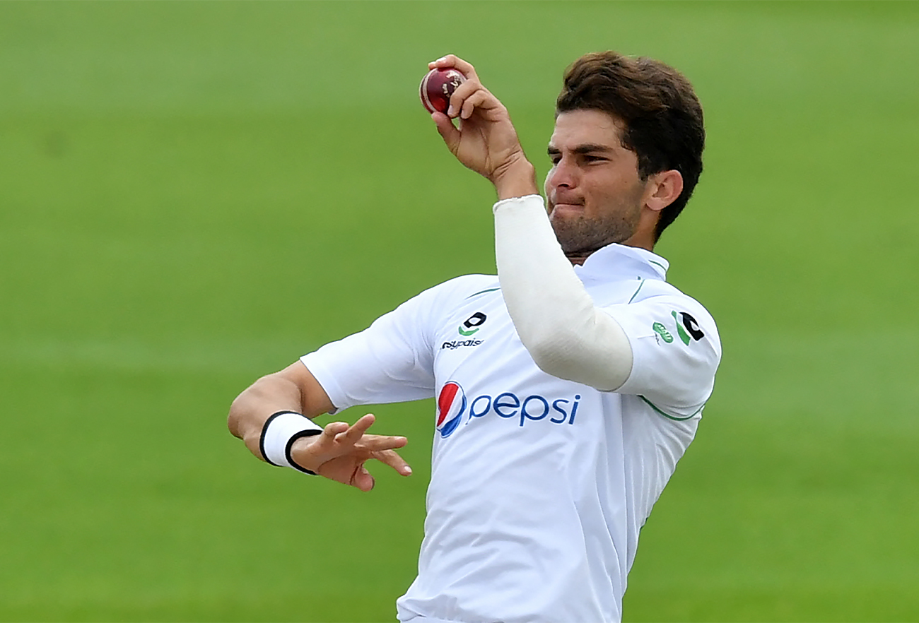 Pakistan's Shaheen Afridi bowls during play against England in Manchester on August 8, 2020. (AFP)