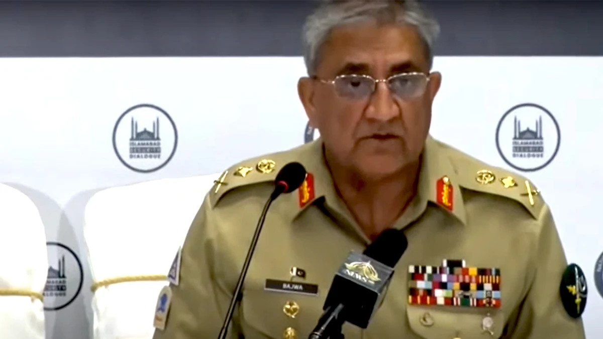 Pakistan's Army Chief Gen. Qamar Javed Bajwa addresses Islamabad Security Dialogue on April 2, 2022. (Screengrab)