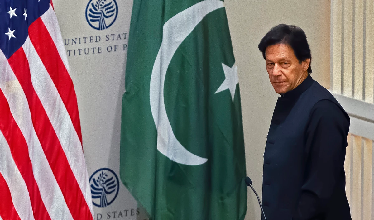 Pakistani Prime Minister Imran Khan arrives to speak at the United States Institute of Peace (USIP) in Washington, DC, on July 23, 2019. (AFP/File)