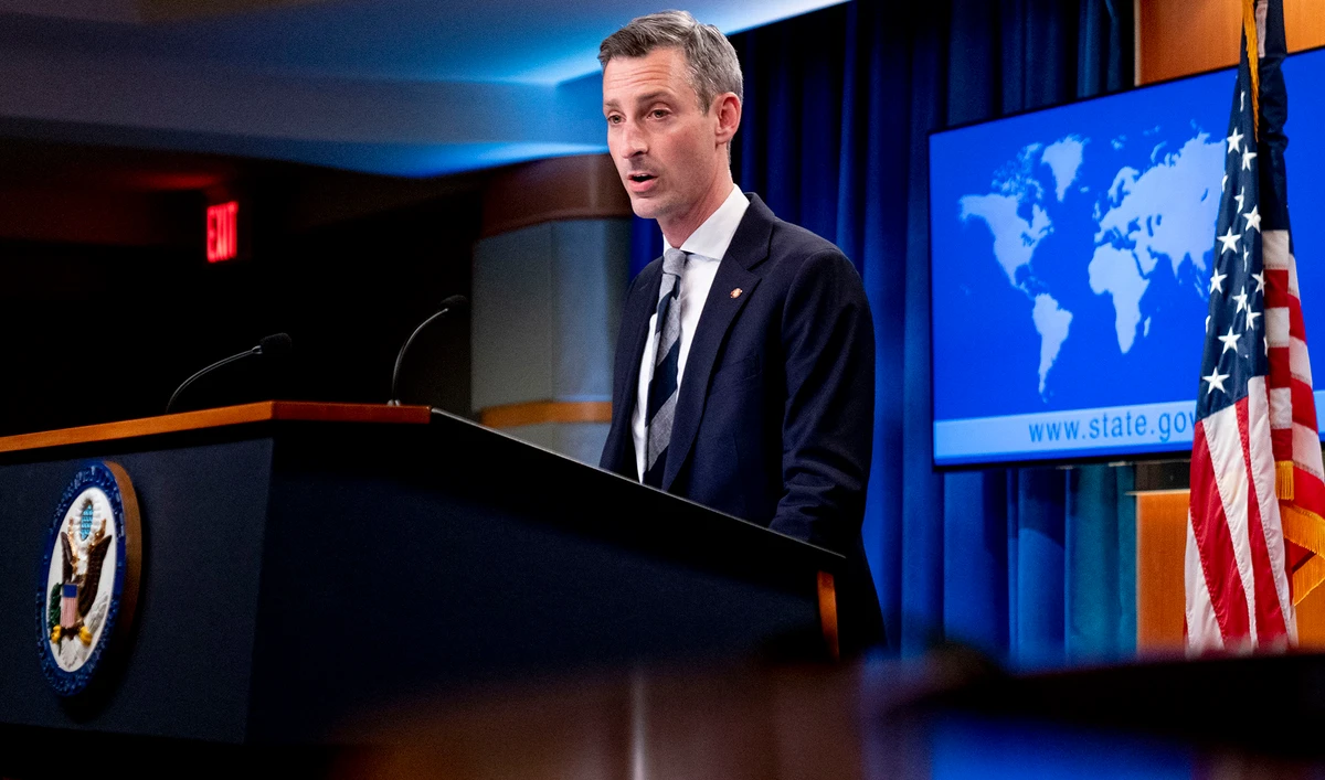 State Department spokesman Ned Price speaks during a news conference at the State Department in Washington, on February 28, 2022. (AFP/File)