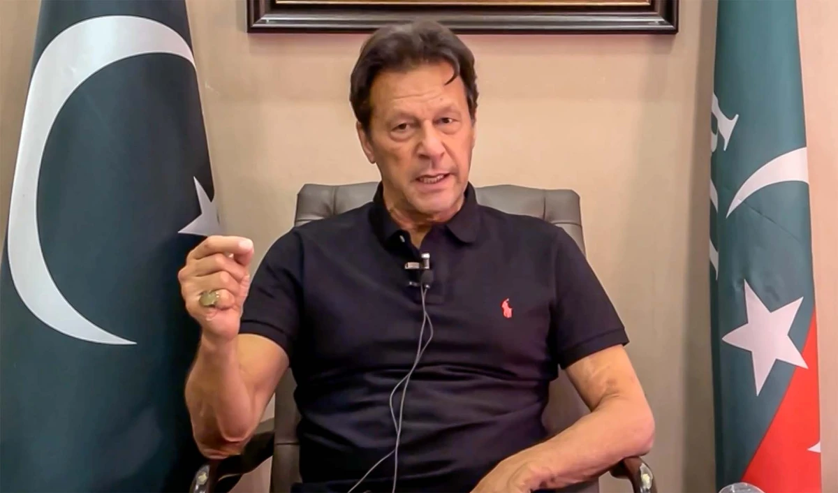 Pakistan Tehreek-e-Insaf (PTI) party chairman Imran Khan speaks during a Twitter Space session from his office in Islamabad, Pakistan, on April 20, 2022. (Photo courtesy: @ImranKhanOfficial/Facebook)
