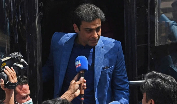 Hamza Shehbaz, son of Pakistan Prime Minister Shahbaz Sharif, arrives before the Chief Minister of Punjab vote at the provincial assembly in Lahore on April 16, 2022. (AFP/File)