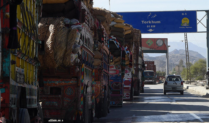 Laden Pakistani trucks are seen near Torkham, close to the Pakistan-Afghanistan border, on April 14, 2017. (AFP/FILE)