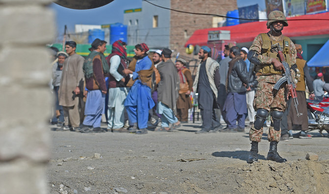 A Pakistani army soldier stands guard at a market in Miran Shah, a town in North Waziristan, near the border between Pakistan and Afghanistan on January 27, 2019. (AFP/File)