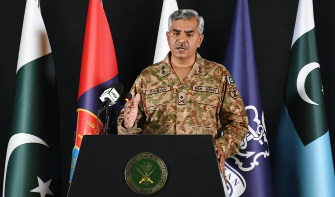 Inter-Services Public Relations (ISPR) director general Maj. Gen. Babar Iftikhar speaks during a press conference at the Pakistan Army headquarters in Rawalpindi on Feb. 27, 2020. (Photo courtesy: ISPR/File)