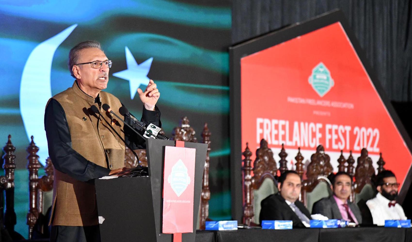 Pakistan President Arif Alvi speaks during the Freelance Fest 2022 in Islamabad on May 14, 2022. (PID)
