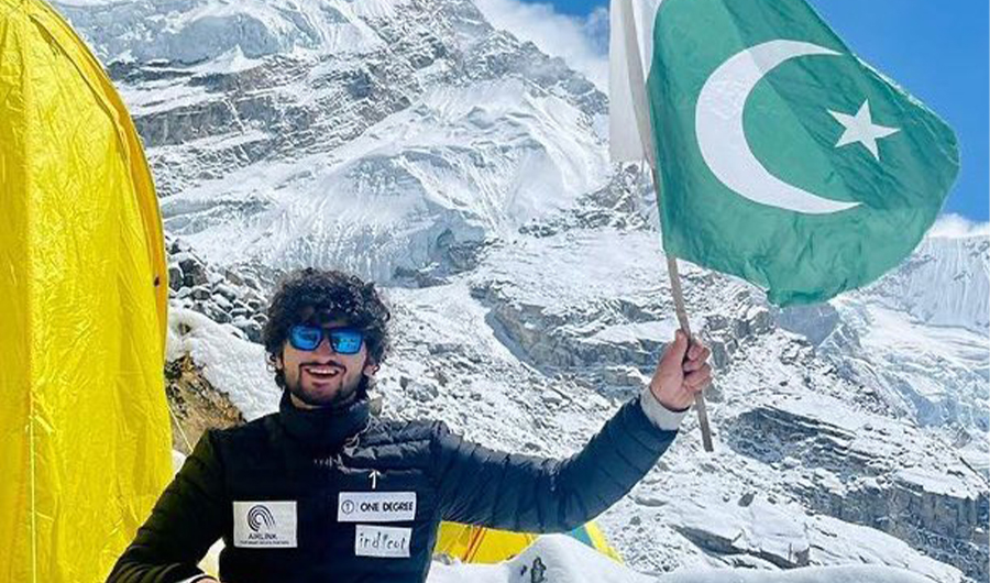 In this undated photo, Pakistani climber Shehroze Kashif pictured near Mount Lhotse, Nepal. (Social Media)