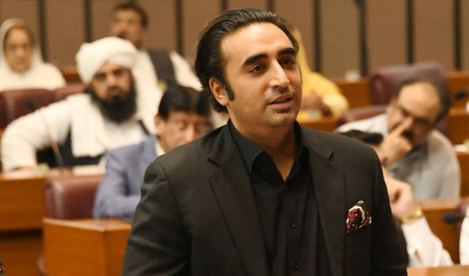 Pakistan People Party (PPP) Chairman Bilawal Bhutto-Zardari speaks in the parliament in Islamabad on April 16, 2022. (National Assembly of Pakistan)