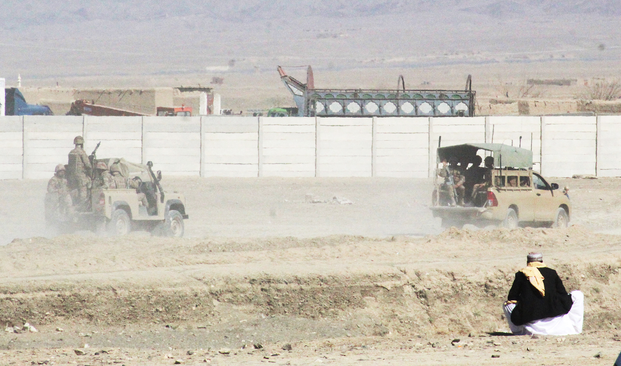 Security personnel drive on the bordering area of Chaman on February 24, 2022. (AFP/File)