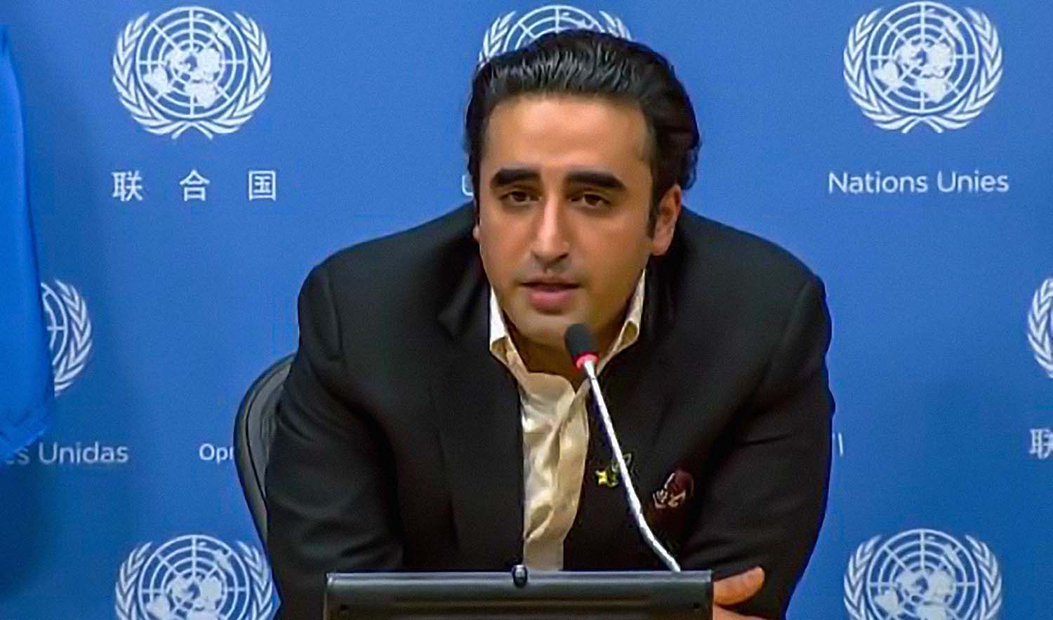 Foreign Minister Pakistan Bilawal Bhutto-Zardari speaks during a new conference at the United Nations headquarters on May 19, 2022. (Photo courtesy: United Nations)