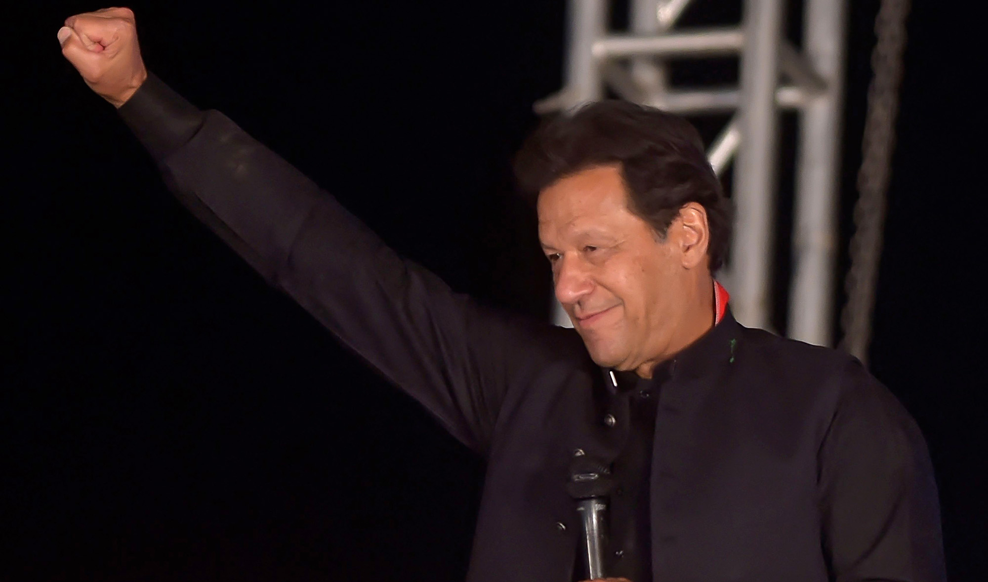 Pakistan's ousted prime minister Imran Khan delivers a speech to his Pakistan Tehreek-e-Insaf (PTI) party's supporters during a public rally in Peshawar on April 13, 2022. (AFP/File)