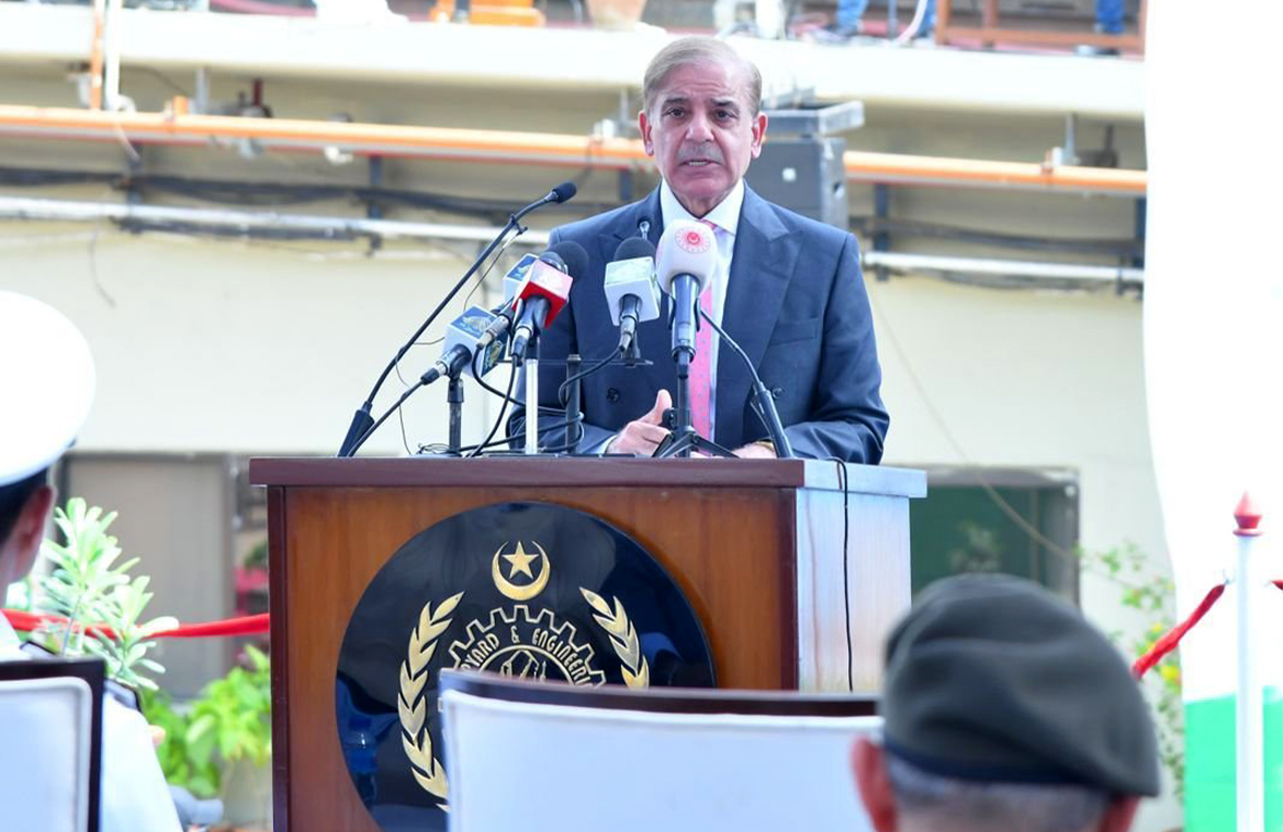Pakistan's Prime Minister Shehbaz Sharif addresses a ceremony in Karachi, Pakistan, on May 20, 2022. (Radio Pakistan)