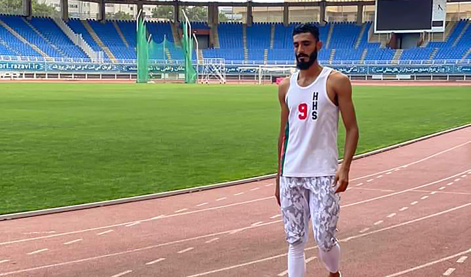 Pakistani sprinter Abdul Mueed Baloch at the Imam Reza sports complex in Mashhad, Iran, on May 28, 2022. (Photo courtesy: @Balochbolt/Twitter)