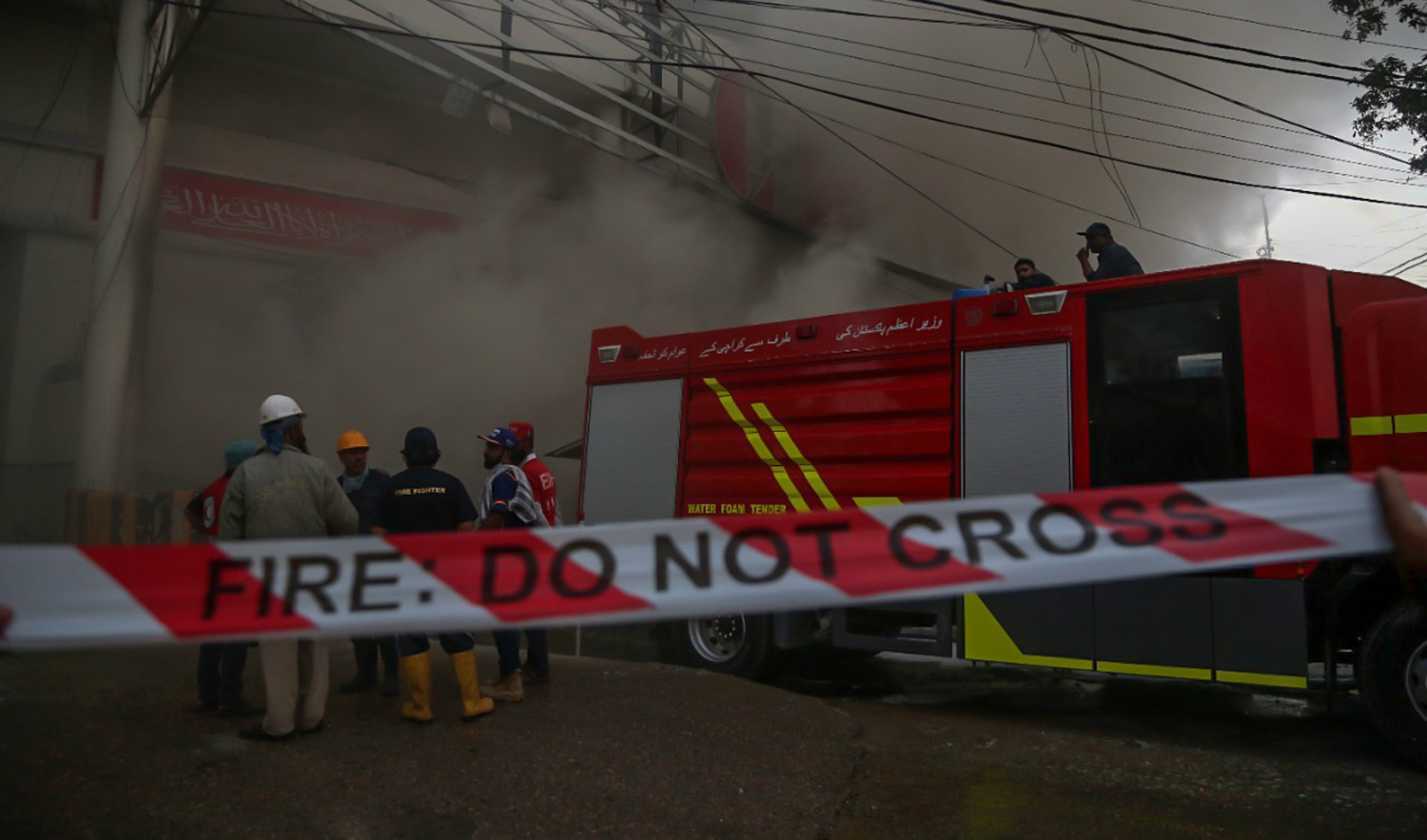 Firefighters try to put off a blaze at a superstore in Karachi, Pakistan, on June 1, 2020. (AN photo by S.A.Babar)