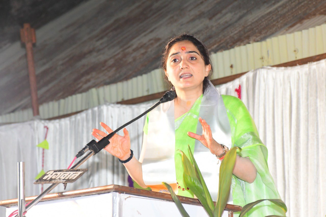 Bharatiya Janata Party's former spokesperson Nupur Sharma speaks at a ceremony in Ujjain, India, on April 29, 2022. (Photo courtesy: @NupurSharmaBJP/Twitter)