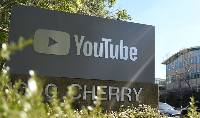 A YouTube sign is seen at YouTube's corporate headquarters during an active shooter situation in California, US, on April 03, 2018. (AFP/File)