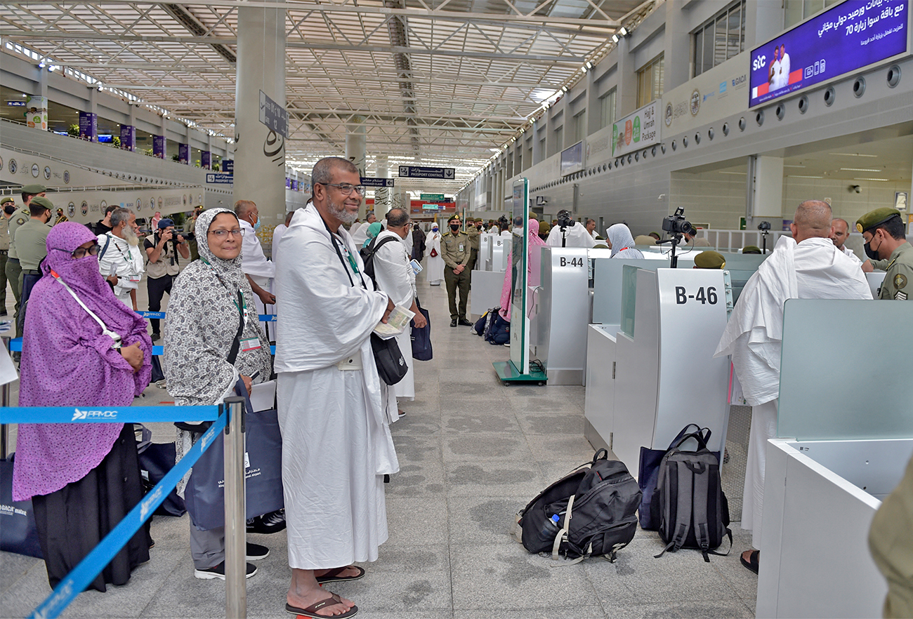 Muslim pilgrims go through passport control upon their arrival at King Abdulaziz International Airport in Saudi Arabia's Red Sea coastal city of Jeddah on June 5, 2022. (AFP/File)