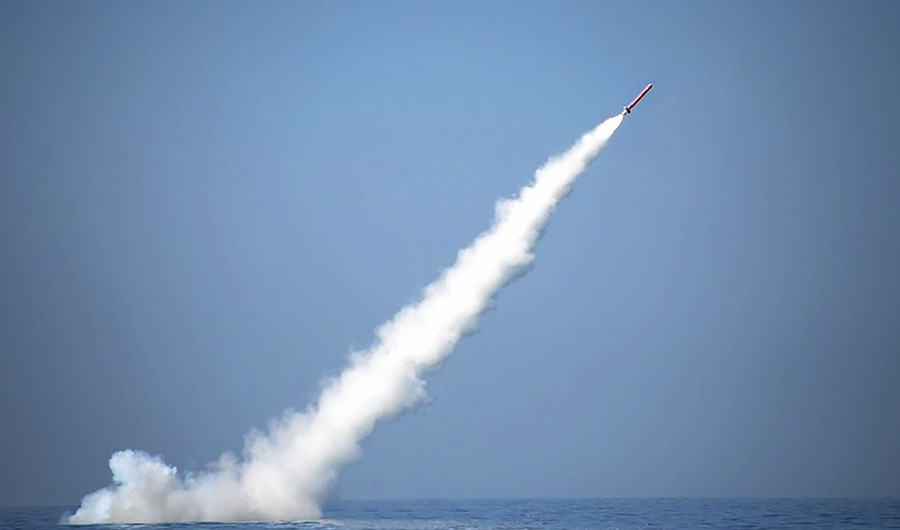 This file handout image released by Pakistan's ISPR office on January 9, 2017 shows a Pakistani nuclear-capable cruise missile after being launched from a submarine during a test firing at an undisclosed location in Pakistan. (AFP/FILE)