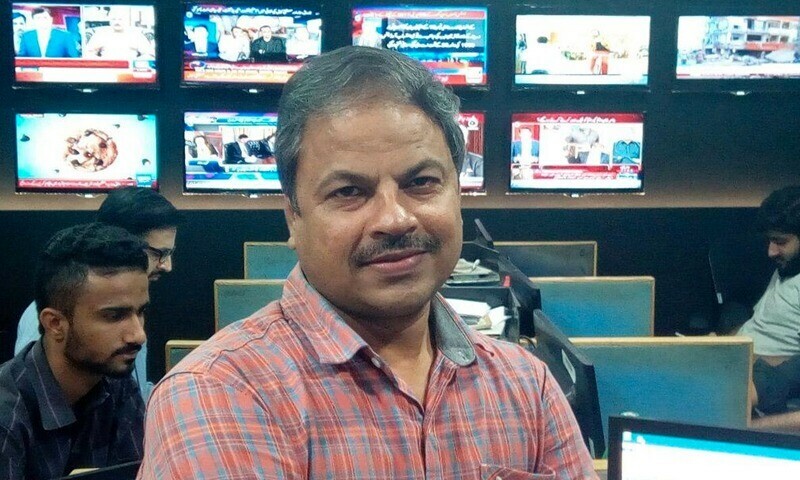 This undated photo shows, Pakistani TV journalist Nafees Naeem in a news room. (Social Media)