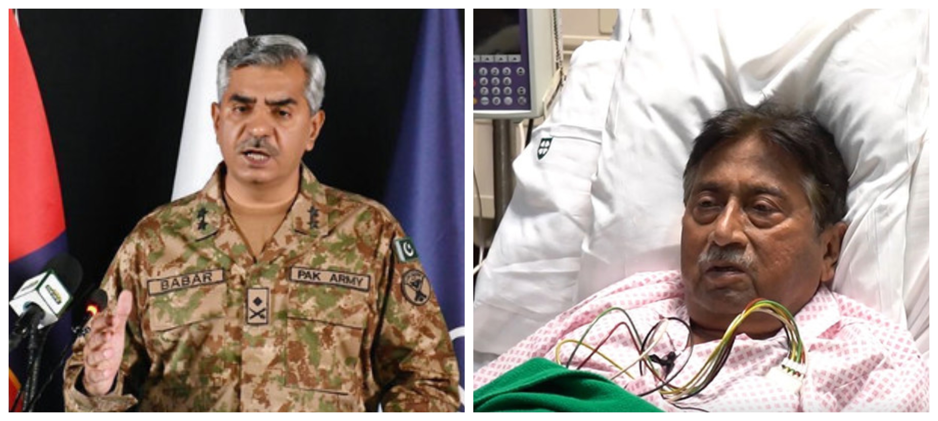 This combination of photos shows Pakistan's former military ruler General (retired) Prevez Musharaf (R) and Director-General ISPR Major General Babar Iftikhar. (ISPR/Social Media)