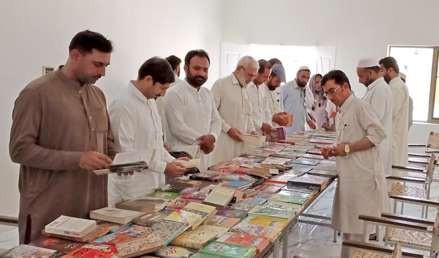 In this undated photo, readers enter a public library in Tank, Pakistan, which was renovated by Shahid Afridi and his foundation. (Photo courtesy: Social Media)
