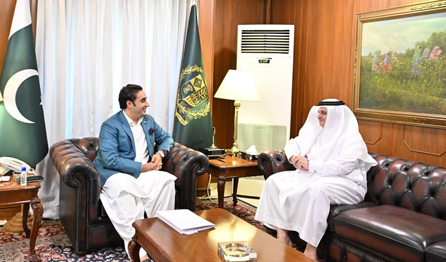 Saudi Arabia's Ambassador to Pakistan Nawaf bin Said Al-Malki, right, meets Pakistan Foreign Minister Bilawal Bhutto-Zardari in Islamabad on June 16, 2022. (Photo courtesy: @BBhuttoZardari/Twitter)