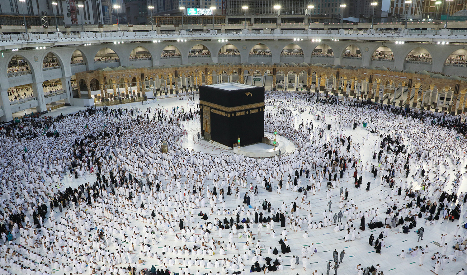 Muslims gather around the Kaaba at the Grand Mosque complex in Makkah, Saudi Arabia on April 2, 2022. (AFP/File)