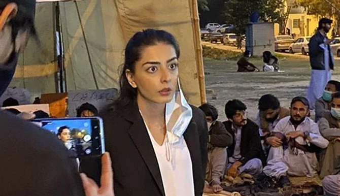In this undated photo, Pakistani women’s rights activist Imaan Mazari speaks to media in Islamabad. (Social media)