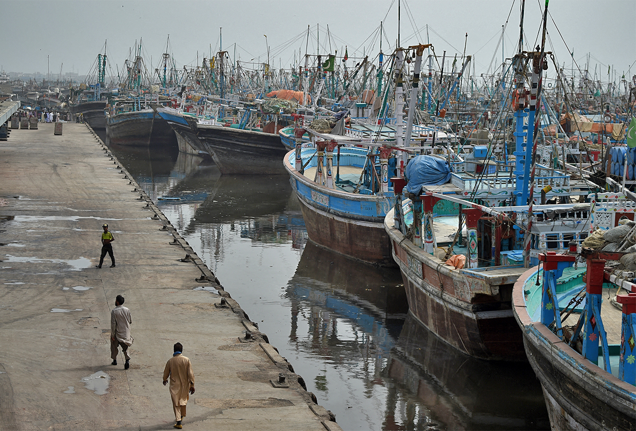 Pakistan's fishing boats are sin moored at Karachi Fish Harbour in Karachi, Pakistan, on June 12, 2019. (AFP/File)
