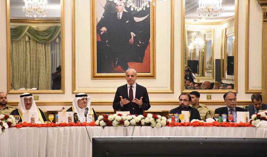 Pakistan's Prime Minister Shehbaz Sharif addressing a Saudi business delegation in Islamabad on June 20, 2022. (PID)