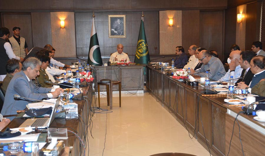Pakistan Prime Minister Shehbaz Sharif chairing a meeting on law and order situation in Lahore on June 26, 2022. (PID)