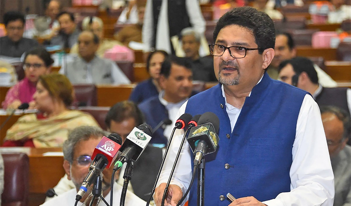 Pakistan's Finance Minister Miftah Ismail is presenting the annual budget 2022-23 in the National assembly on June 10, 2022. (AFP)