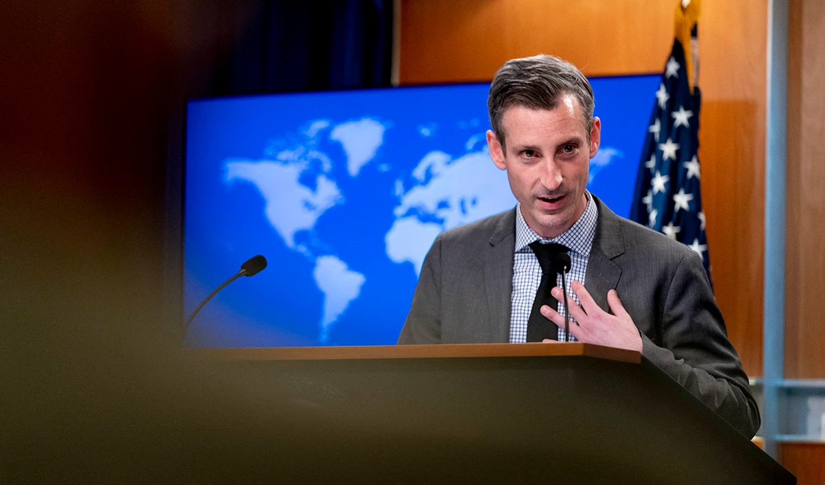 State Department spokesman Ned Price speaks during a news conference at the State Department in Washington, DC, on February 7, 2022. (AFP/File)