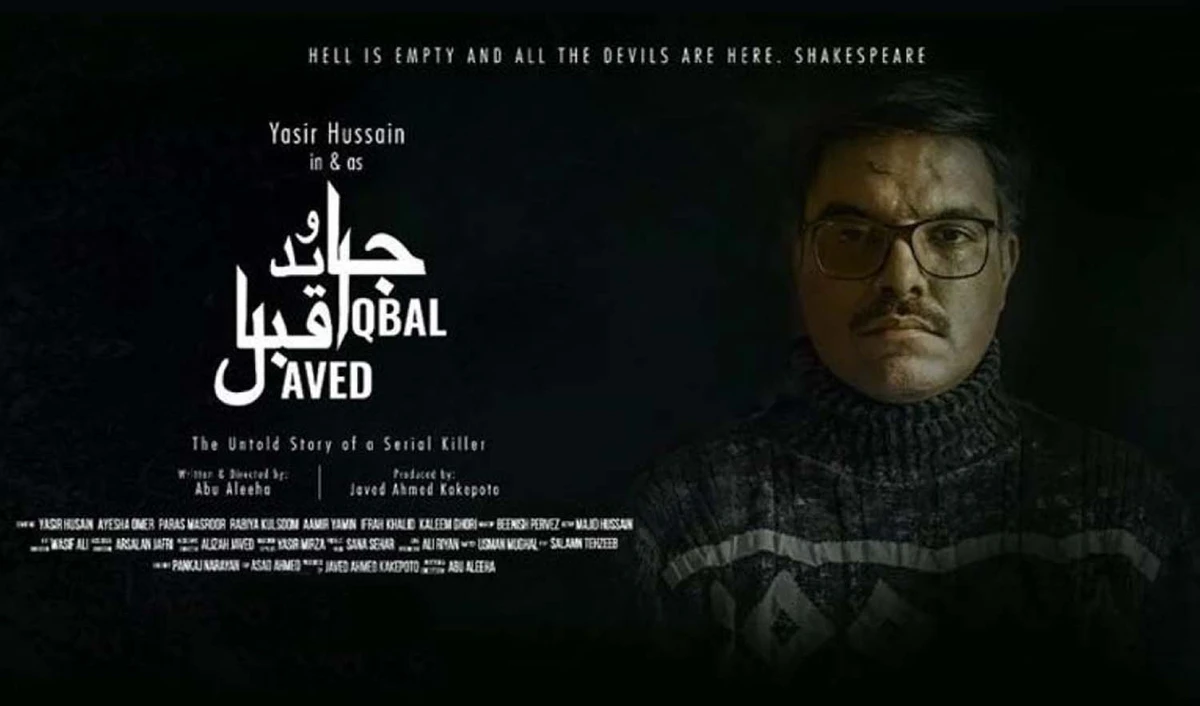 A poster of the Pakistani film 'Javed Iqbal: An Untold Story of a Serial Killer' featuring actor Yasir Hussain. (Photo courtesy: social media)