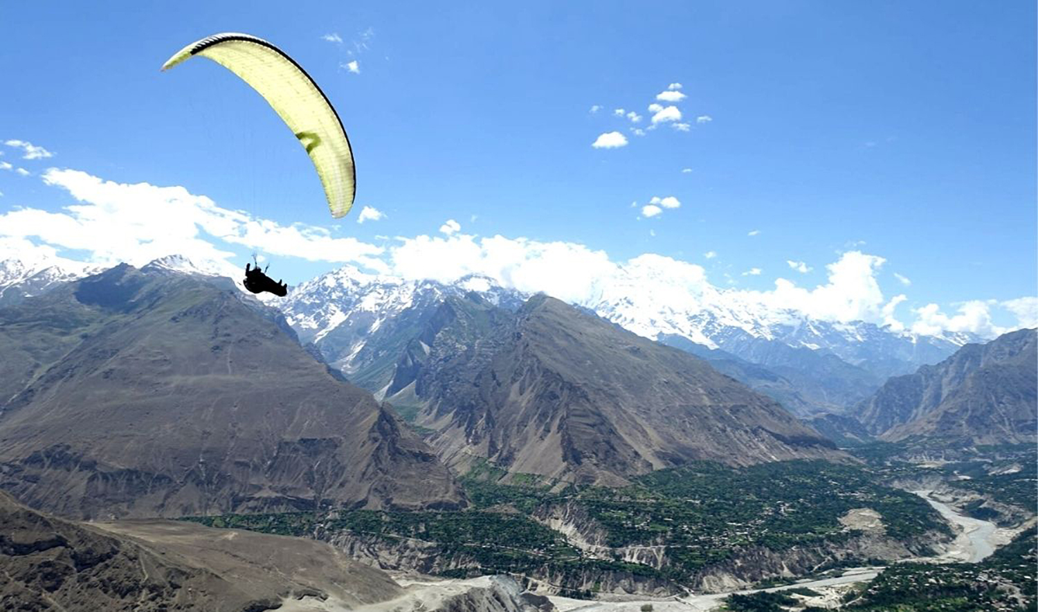 In this undated file photo, a paraglider is airborne in Pakistan's Gilgit-Baltistan region. (Photo courtesy: hunzaguidespakistan.com)