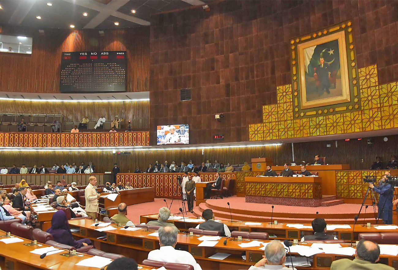 Pakistan's Prime Minister Shehbaz Sharif addresses a National Assembly in Islamabad, Pakistan, on May 26, 2022. (NA of Pakistan/File)