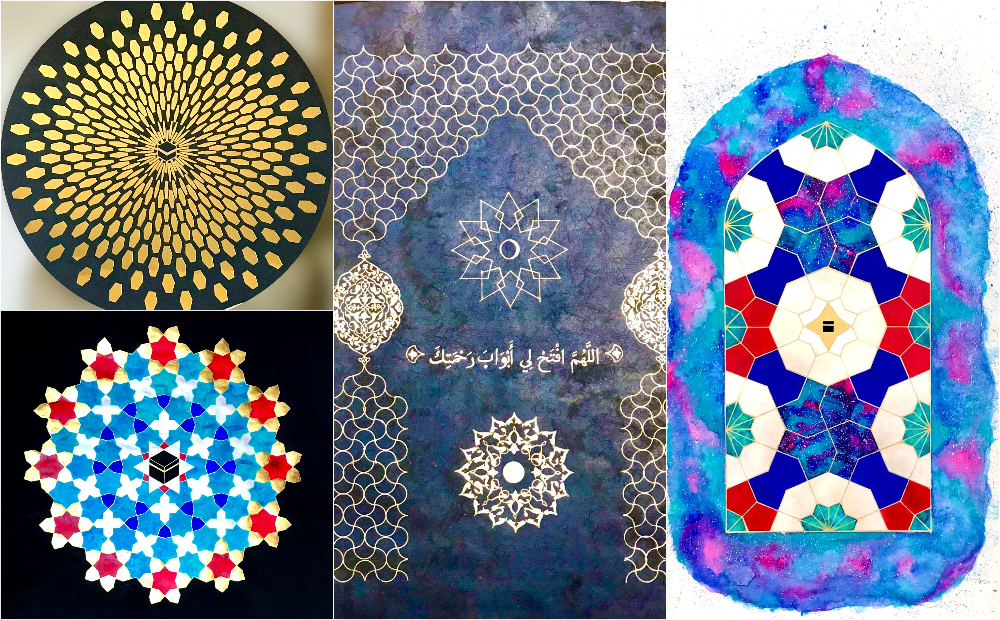This combination of photos shows artwork of Sara Mir, a US-based Pakistani artist, who in her work explores Islamic geometry. (Photo courtesy: Sara Mir)