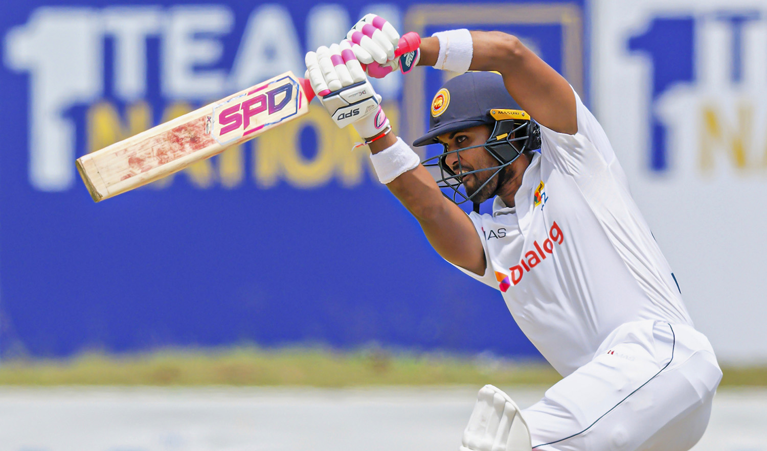 Sri Lanka's Dinesh Chandimal bats during the first day of the first test cricket match between Sri Lanka and Pakistan in Galle, Sri Lanka, on July 16, 2022. (AP)