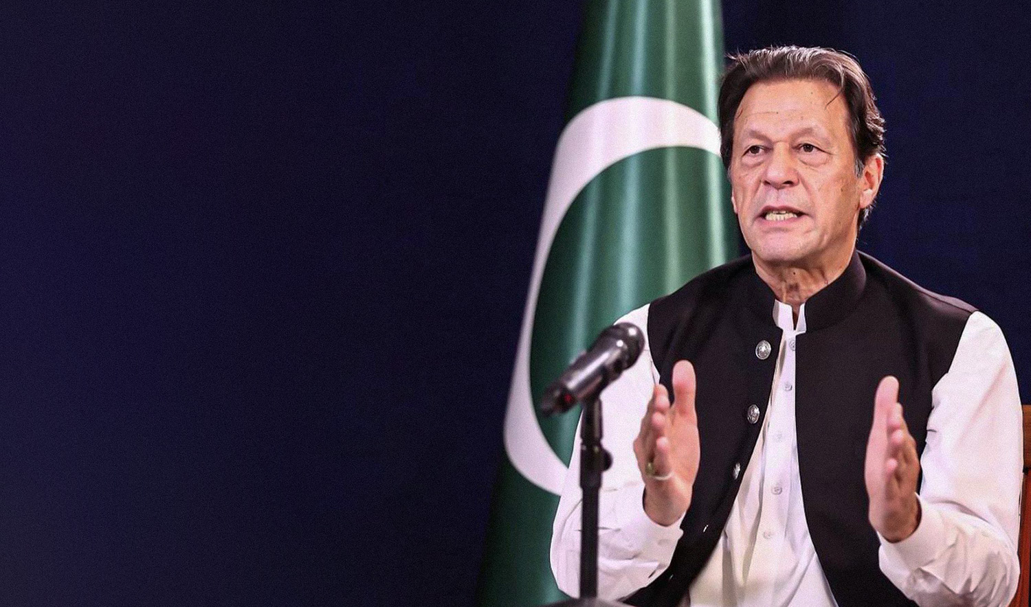 Former prime minister Imran Khan during a televised address on July 18, 2022. (Photo courtesy: @PTIofficial/Twitter)