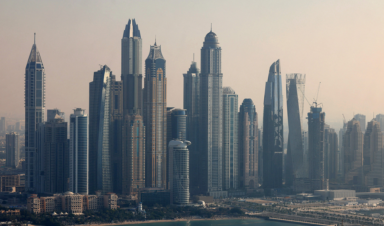 A picture taken from "the View at Palm" overlooks the Marina and skyscrapers in the Gulf emirate of Dubai on January 10, 2022. (AFP/File)