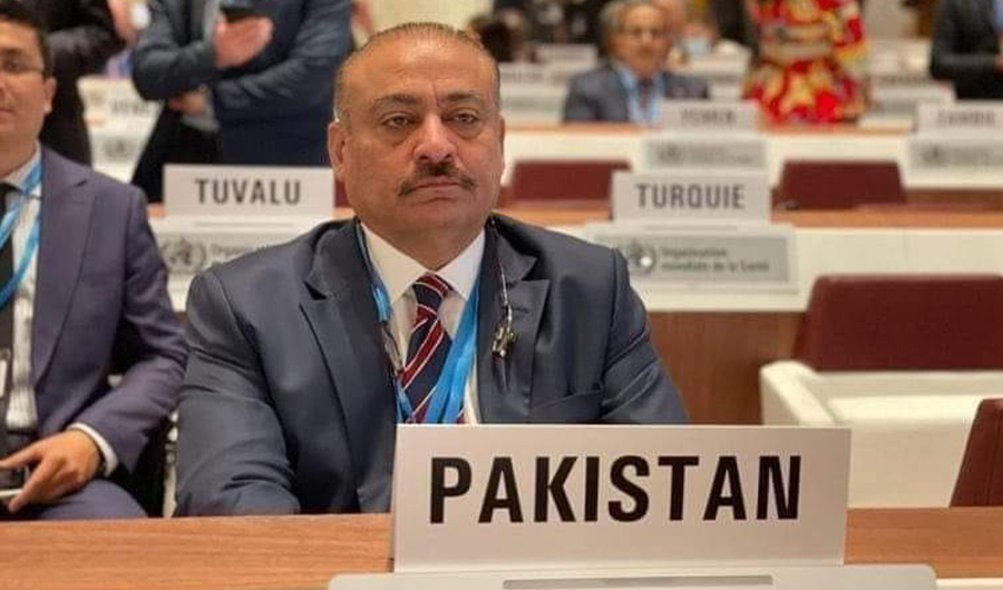 Pakistan's Heath Minister Abdul Qadir Patel attends World's Health Assembly in Geneva on May 22, 2022. (Photo courtesy: @A_Qadir_Patel/FILE)