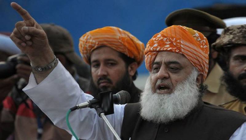 In this file photo, Pakistan's religious party, Jamiat Ulema Islam (JUI)'s chief Maulana Fazalur Rehman addresses supporters during a rally in Karachi on May 1, 2015. (AFP/File)