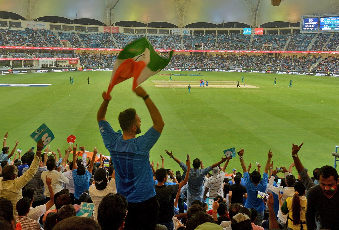 Indian cricket fans cheer in support of their national team during the one day international (ODI) Asia Cup cricket match between Pakistan and India at the Dubai International Cricket Stadium in Dubai on September 23, 2018. (AFP/File)