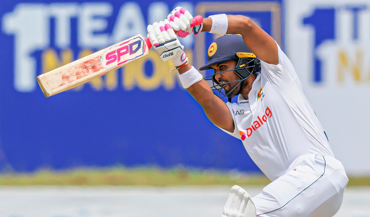 Sri Lanka's Dinesh Chandimal bats during the first day of the first test cricket match between Sri Lanka and Pakistan in Galle, Sri Lanka, on July 16, 2022. (AP)