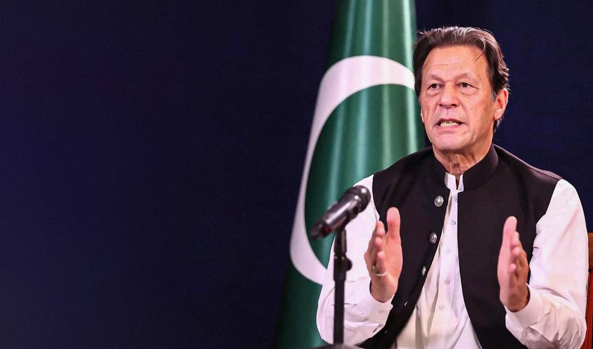 Former prime minister Imran Khan during a televised address on July 18, 2022. (Photo courtesy: @PTIofficial/Twitter)