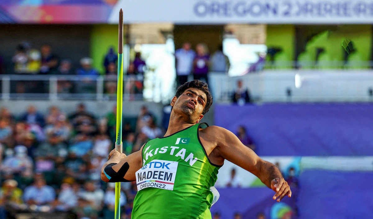 Pakistan's Arshad Nadeem in action during the final of Men's Javelin Throw at World Athletics Championships in Eugene, US, on July 23, 2022. (REUTERS)