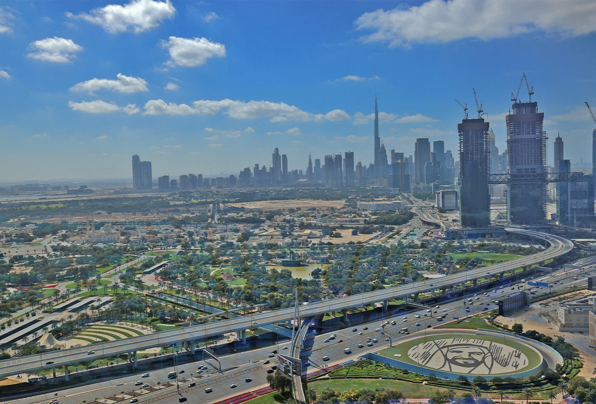 This picture taken on on February 1, 2021 shows a view of the downtown Dubai skyline, with Burj Khalifa, as seen from the Dubai Frame vantage point. (AFP/File)