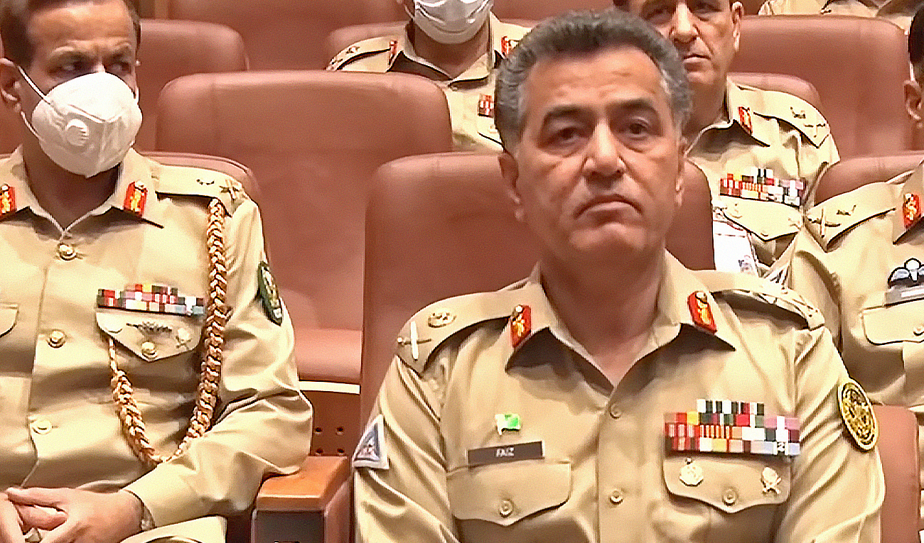 Lt. Gen. Faiz Hameed (right) attends 78th Formation Commanders’ Conference held at the General Head Quarters in Rawalpindi, Pakistan, on June 15, 2021. (Photo courtesy: ISPR/File)